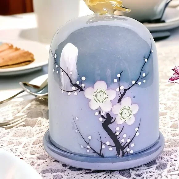 Blue Lusterware Dome Cigarette Holder Rare Art Deco Noritake Moriage Japan 1920s - Picture 14 of 16